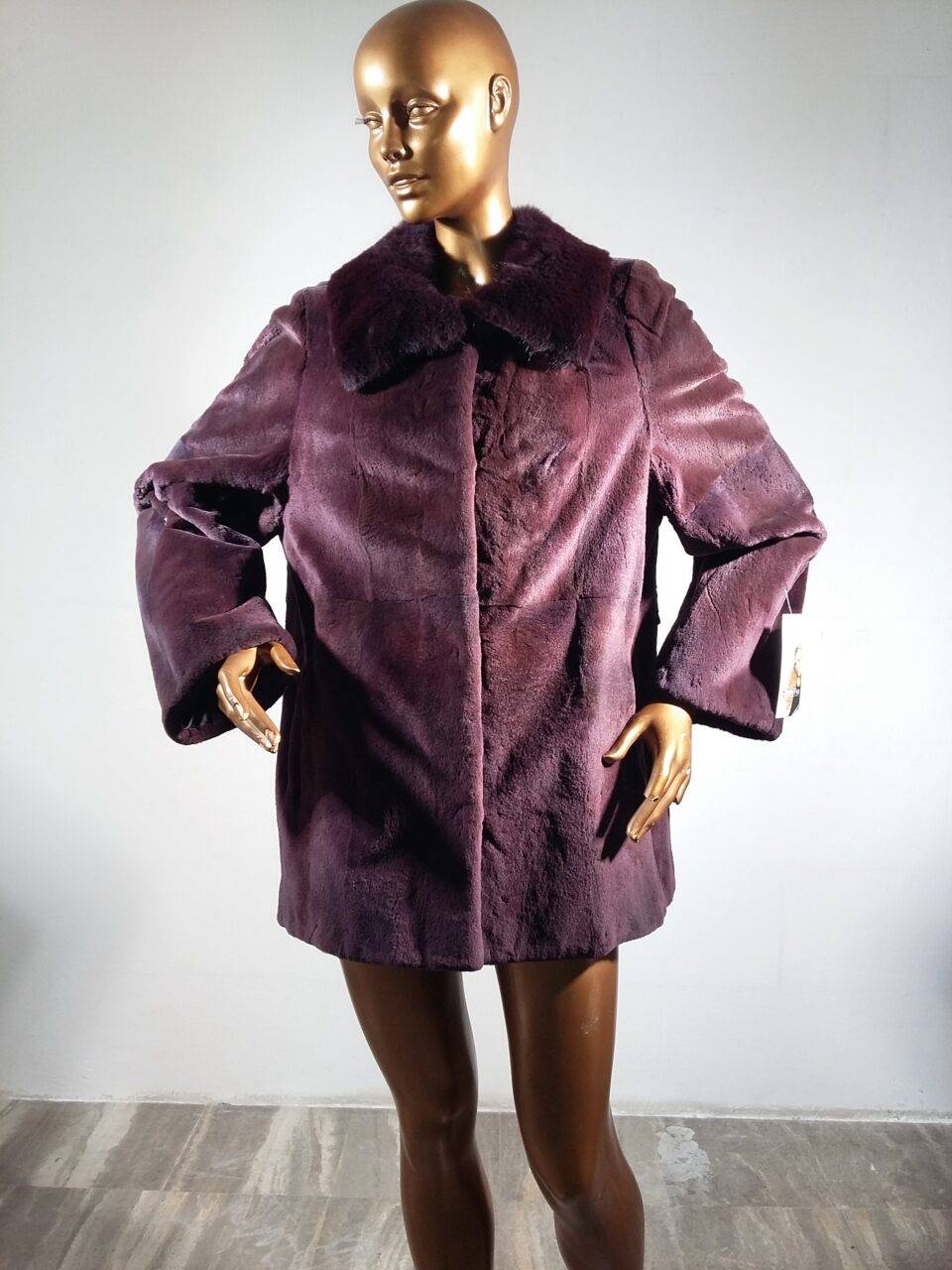 Real Fur Sheared Bordeaux Mink fur Jacket with Collar Fox