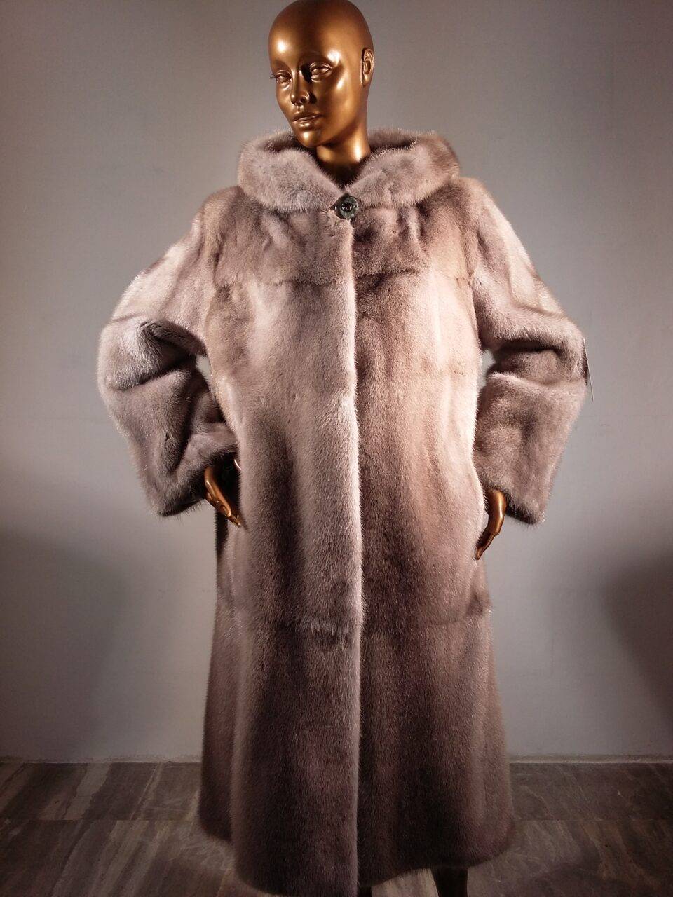 Real Fur Sapphire Mink fur Coat with Hood