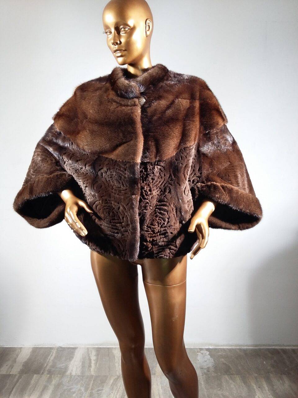 Real Fur Brown Mink fur Cape with Collar