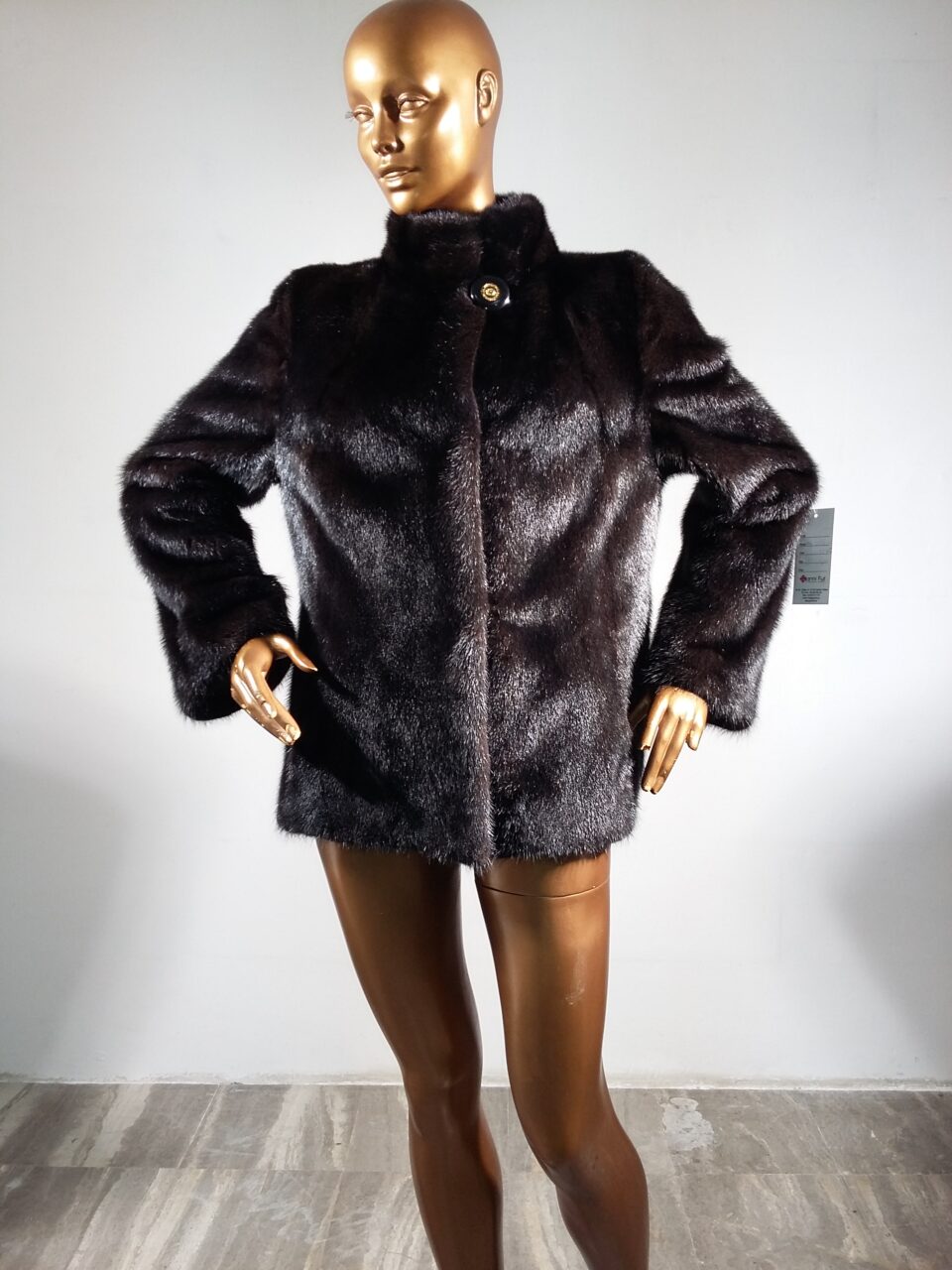 Real Fur Black Mink Fur Jacket with Collar