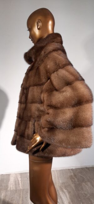 Real Fur Pastel Mink Fur Jacket with Collar Style Horizontal