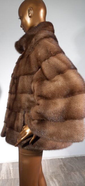 Real Fur Pastel Mink Fur Jacket with Collar Style Horizontal