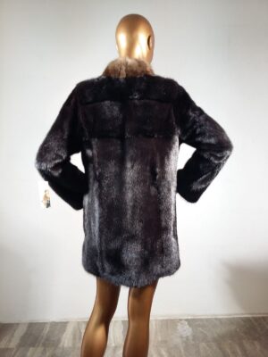 Real Fur Black Mink Fur Jacket with Sable Fur Collar