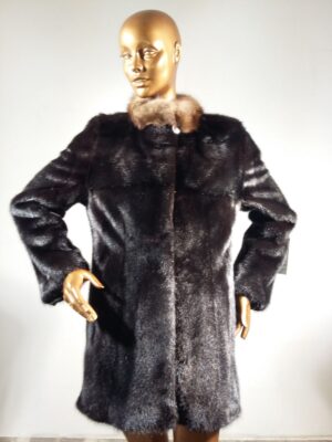 Real Fur Black Mink Fur Jacket with Sable Fur Collar