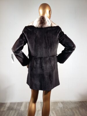 Real Fur Sheared Black Mink Fur with Chinchilla Fur Collar